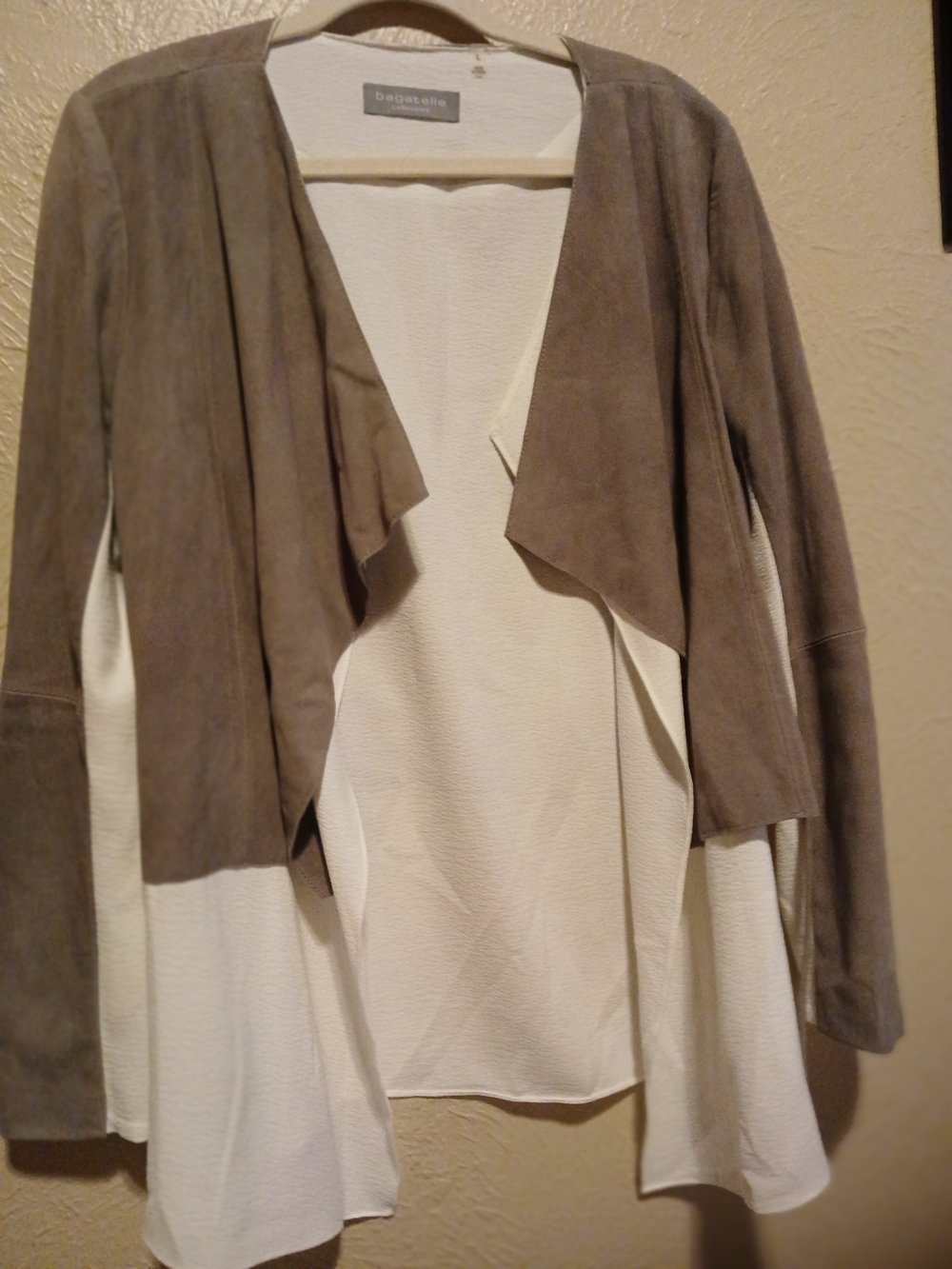 Bronx & Banco Taupe Suede Drape Front Jacket